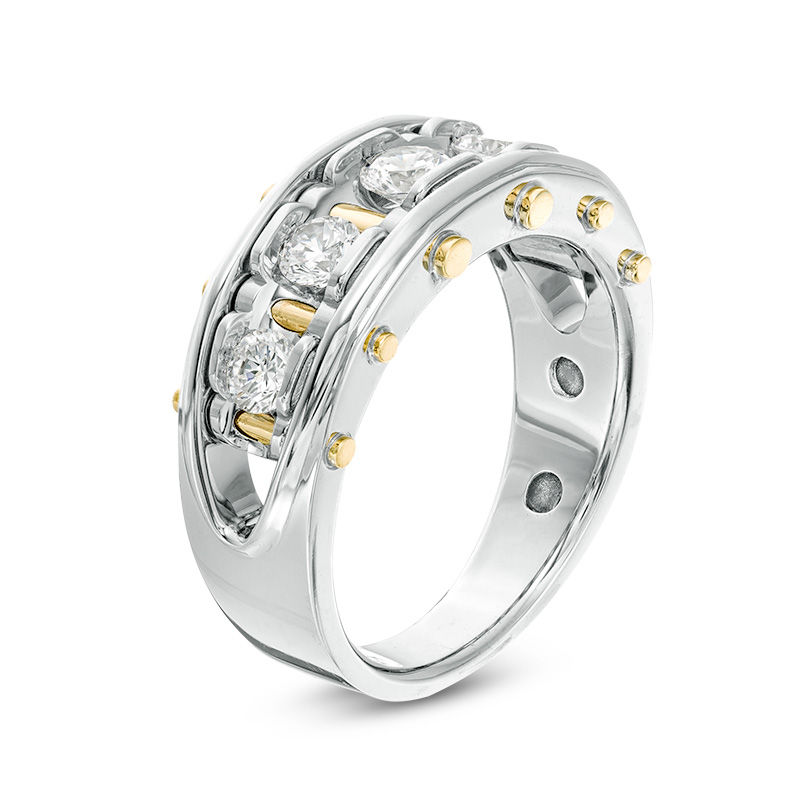 Main Image 2 of 1 CT. T.W. Diamond Five Stone Riveted Wedding Band in 14K Two-Tone Gold