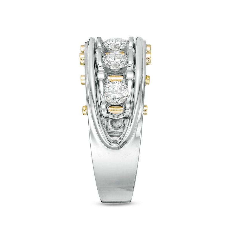 Main Image 3 of 1 CT. T.W. Diamond Five Stone Riveted Wedding Band in 14K Two-Tone Gold