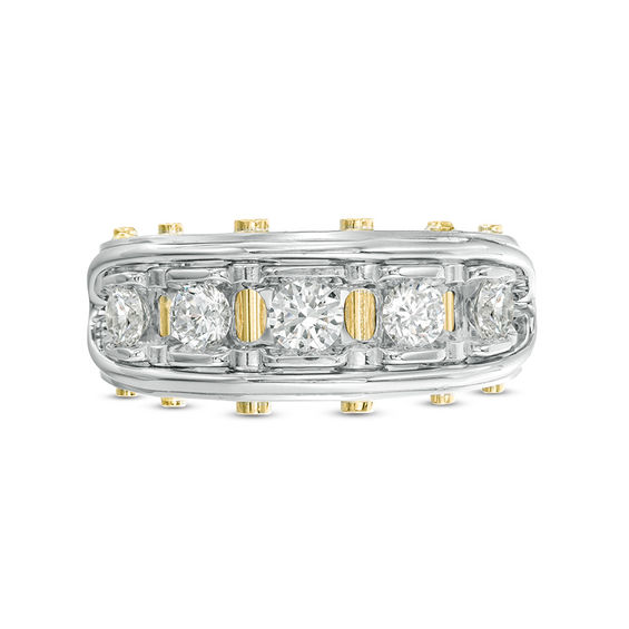 1 CT. T.w. Diamond Five Stone Riveted Wedding Band in 14K Two-Tone Gold