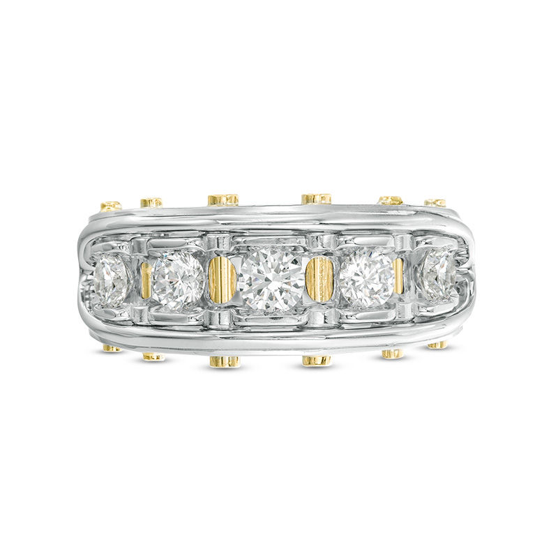 Main Image 4 of 1 CT. T.W. Diamond Five Stone Riveted Wedding Band in 14K Two-Tone Gold