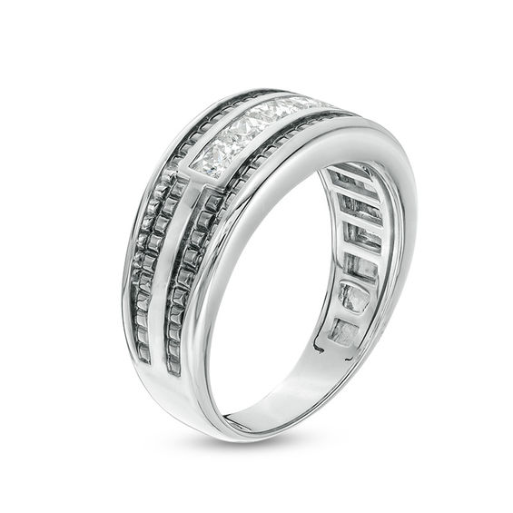 1 CT. T.w. Square-Cut Diamond Five Stone Wedding Band in 14K White Gold with Black Rhodium