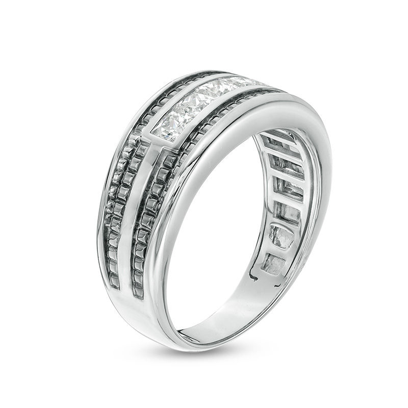 Main Image 2 of Men's 1 CT. T.W. Square-Cut Diamond Five Stone Wedding Band in 14K White Gold with Black Rhodium