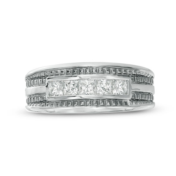 1 CT. T.w. Square-Cut Diamond Five Stone Wedding Band in 14K White Gold with Black Rhodium