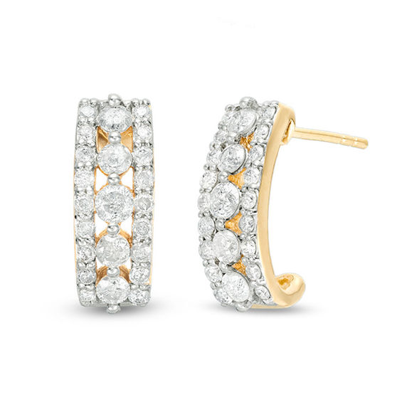 1 CT. T.W. Diamond MultiRow Huggie Hoop Earrings in 10K Gold Online