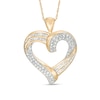 Thumbnail Image 1 of 1/2 CT. T.W. Baguette and Round Diamond Double Swirl Ribbon Heart Pendant in 10K Gold
