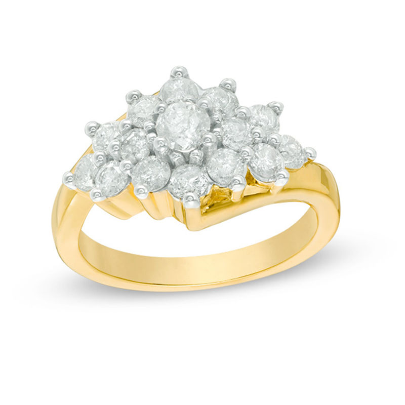 Main Image 1 of 1-1/6 CT. T.W. Diamond Sunburst Ring in 10K Gold