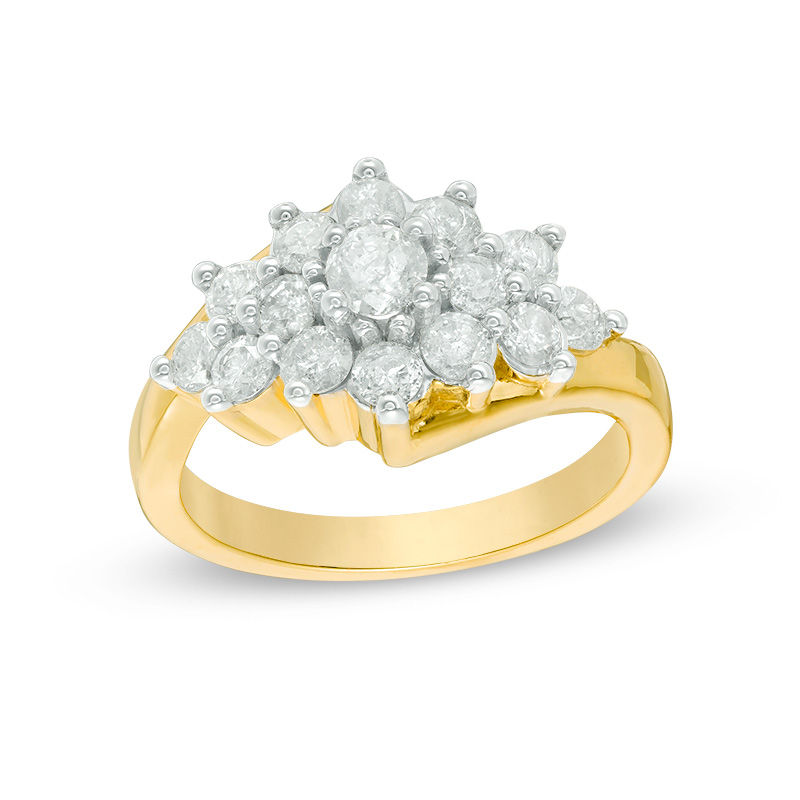 Main Image 4 of 1-1/6 CT. T.W. Diamond Sunburst Ring in 10K Gold