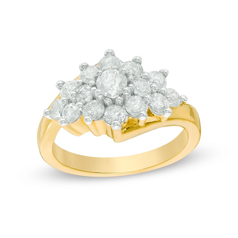 Main Image 3 of 1-1/6 CT. T.W. Diamond Sunburst Ring in 10K Gold