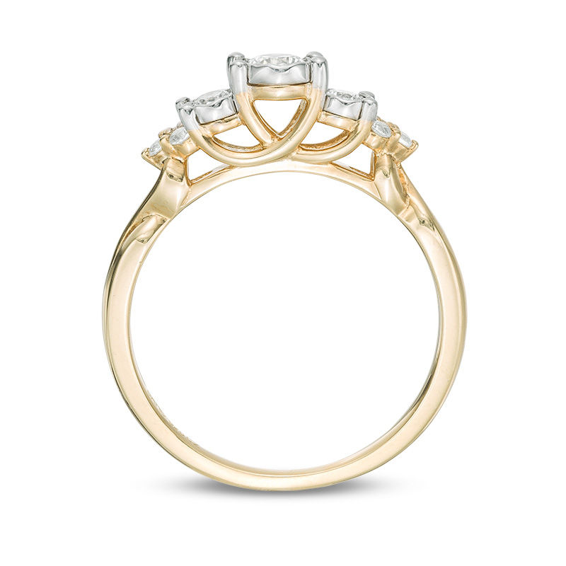 1/3 CT. T.W. Diamond Past Present Future® Tri-Sides Twist Shank Engagement Ring in 10K Gold