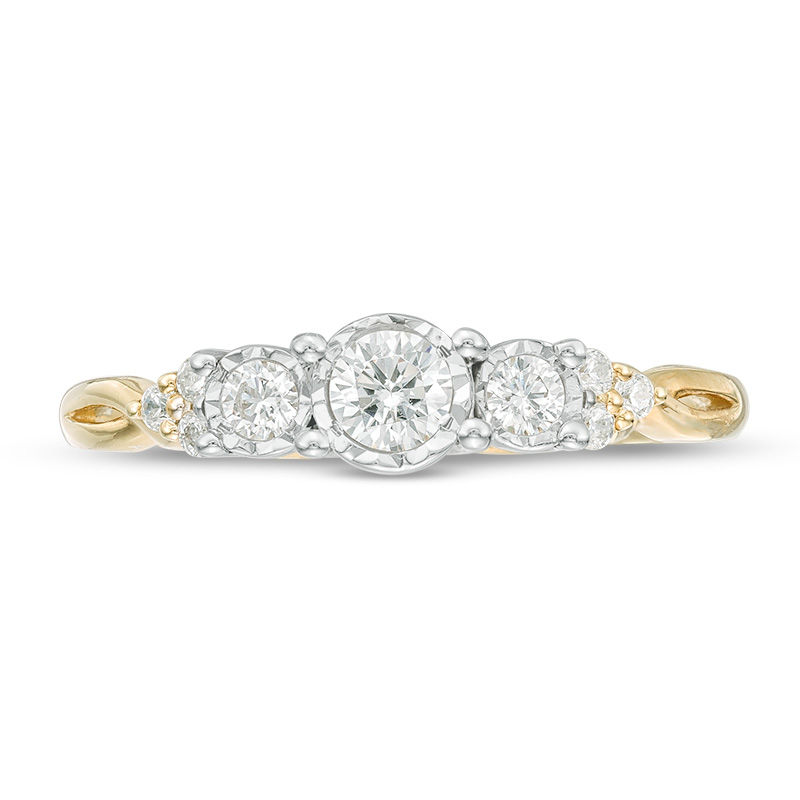 1/3 CT. T.W. Diamond Past Present Future® Tri-Sides Twist Shank Engagement Ring in 10K Gold
