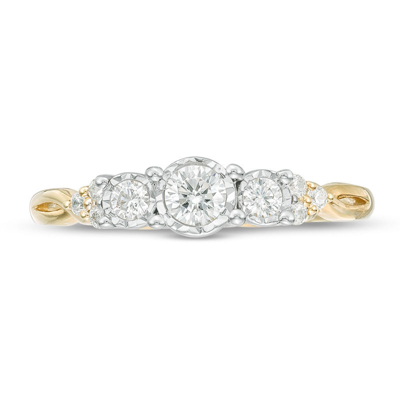 Main Image 5 of 1/3 CT. T.W. Diamond Past Present Future® Tri-Sides Twist Shank Engagement Ring in 10K Gold