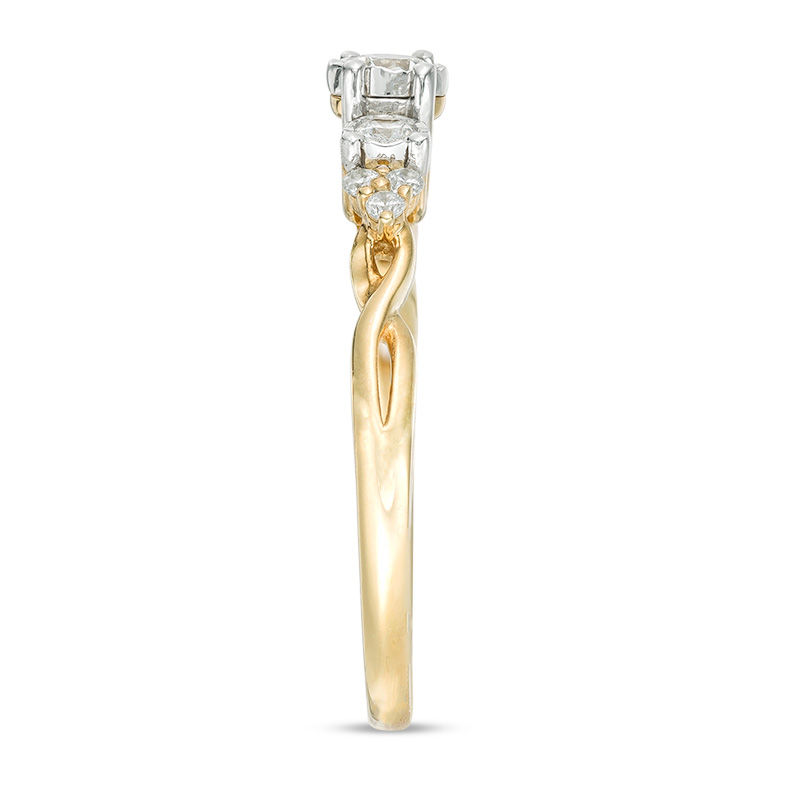 Main Image 6 of 1/3 CT. T.W. Diamond Past Present Future® Tri-Sides Twist Shank Engagement Ring in 10K Gold