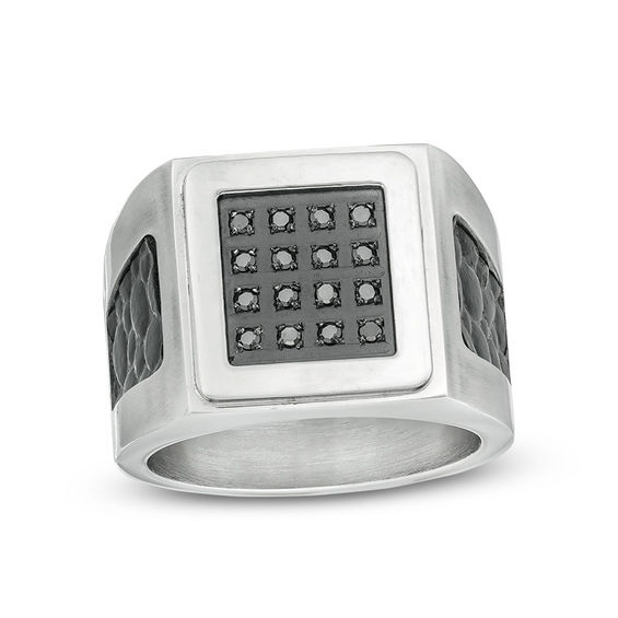 Men's 1/6 CT. T.w. Enhanced Black Composite Diamond Signet Ring in Stainless Steel