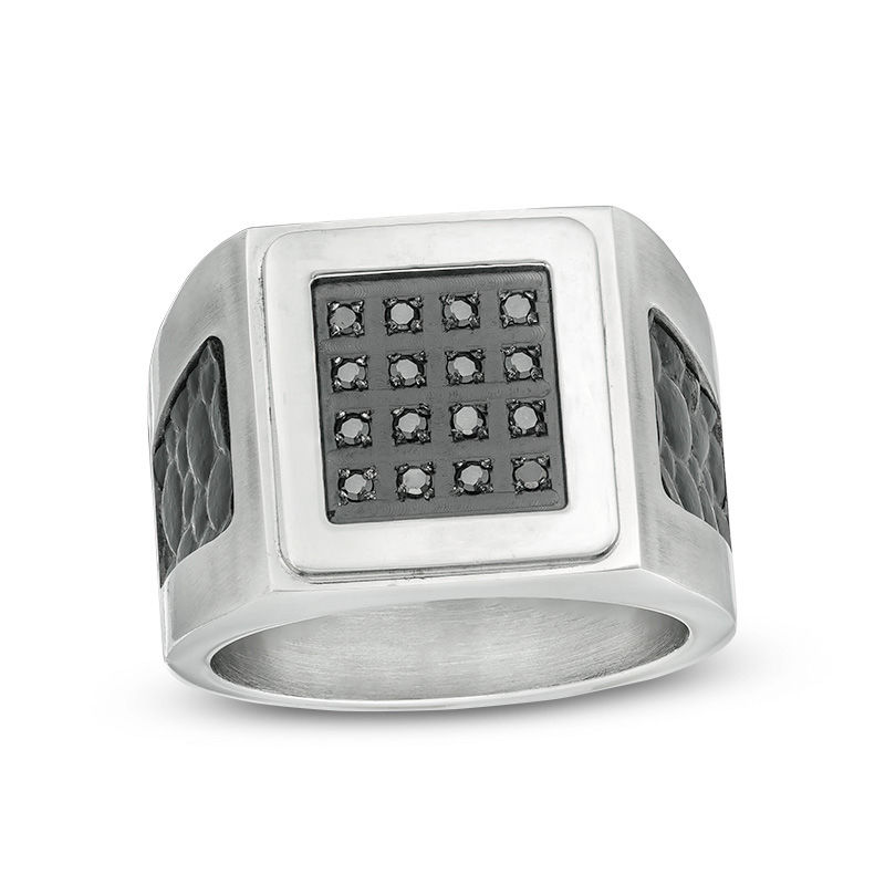 Men's 1/6 CT. T.W. Enhanced Black Composite Diamond Signet Ring in Stainless Steel