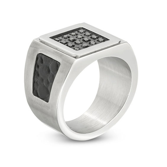 Men's 1/6 CT. T.w. Enhanced Black Composite Diamond Signet Ring in Stainless Steel