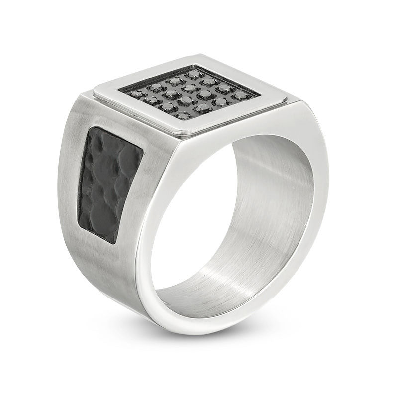 Men's 1/6 CT. T.W. Enhanced Black Composite Diamond Signet Ring in Stainless Steel