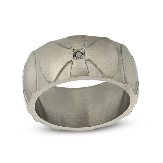 Men's 1/20 CT. T.w. Black Diamond Cross Wedding Band in Stainless Steel with Black IP