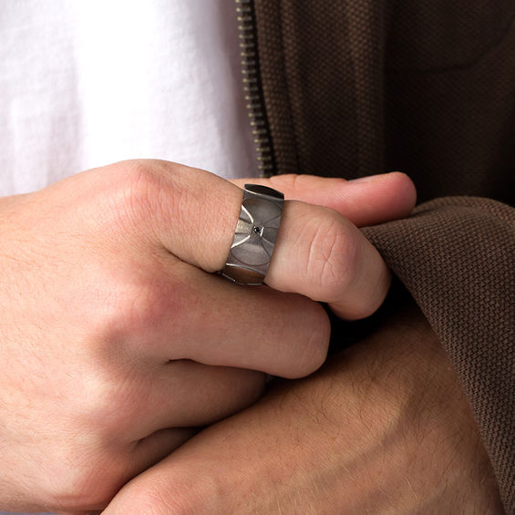 Men's 1/20 CT. T.w. Black Diamond Cross Wedding Band in Stainless Steel with Black IP