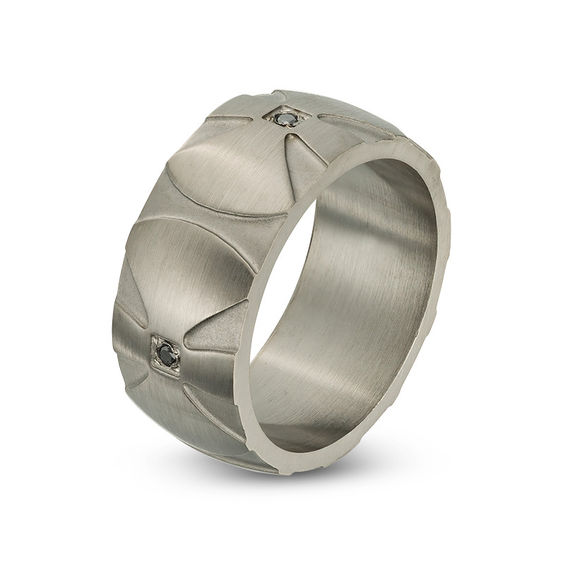 Men's 1/20 CT. T.w. Black Diamond Cross Wedding Band in Stainless Steel with Black IP