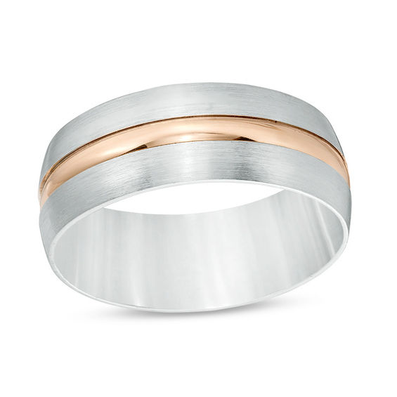 8.0mm Center Stripe Wedding Band in 10K Two-Tone Gold