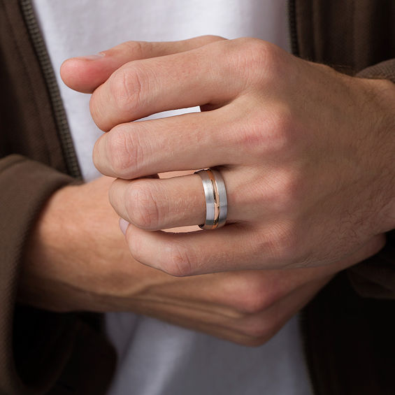 8.0mm Center Stripe Wedding Band in 10K Two-Tone Gold