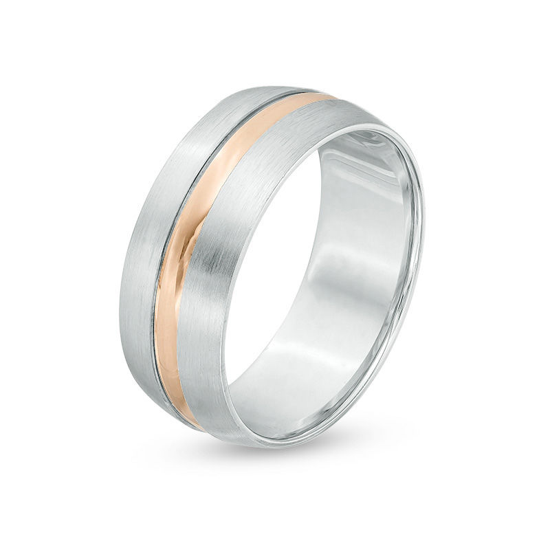 Men's 8.0mm Center Stripe Wedding Band in 10K Two-Tone Gold | Zales