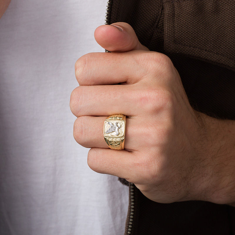 Men's Eagle Rectangular Signet Ring in 10K Gold