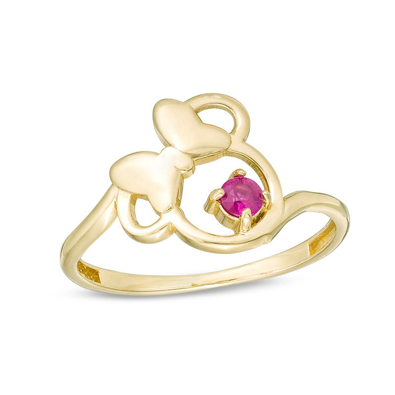 Child's Disney Twinkle Tilted Minnie Mouse Ruby Ring in 14K Gold - Size 4