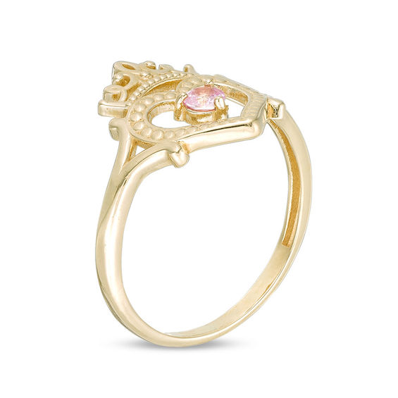 Child's Disney Twinkle Princess Pink Sapphire Beaded Heart with Tiara Ring in 14K Gold - Size 4