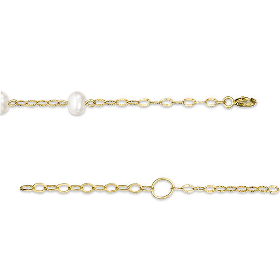 Child's Disney Twinkle Princess Blue Topaz and Oval Freshwater Pearl Beaded Tiara Bracelet in 14K Gold - 5.0"