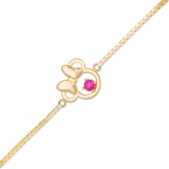 Childâs Disney Twinkle Tilted Minnie Mouse Ruby Bolo Bracelet in 14K Gold - 6.0"