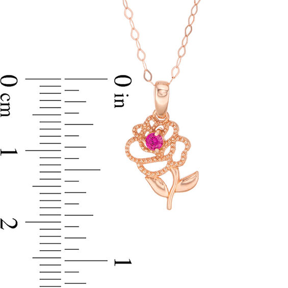 Child's Disney Twinkle Belle Ruby Beaded Rose Pendant in 14K Gold - 13"