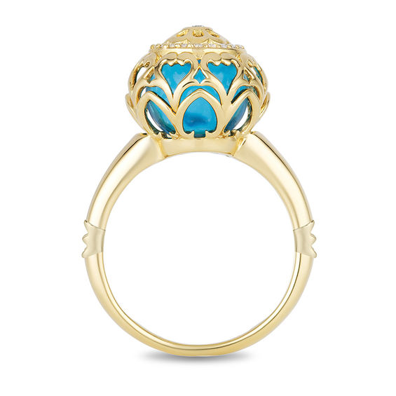 Enchanted Disney Jasmine Blue Topaz and 1/10 CT. T.w. Diamond Cage Ring in 14K Gold