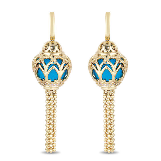 Enchanted Disney Jasmine Blue Topaz and 1/10 CT. T.w. Diamond Cage Drop Earrings in 14K Gold