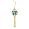 Thumbnail Image 0 of Enchanted Disney Jasmine Blue Topaz and 1/10 CT. T.W. Diamond Cage Pendant in 14K Gold - 19"