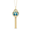 Thumbnail Image 1 of Enchanted Disney Jasmine Blue Topaz and 1/10 CT. T.W. Diamond Cage Pendant in 14K Gold - 19"