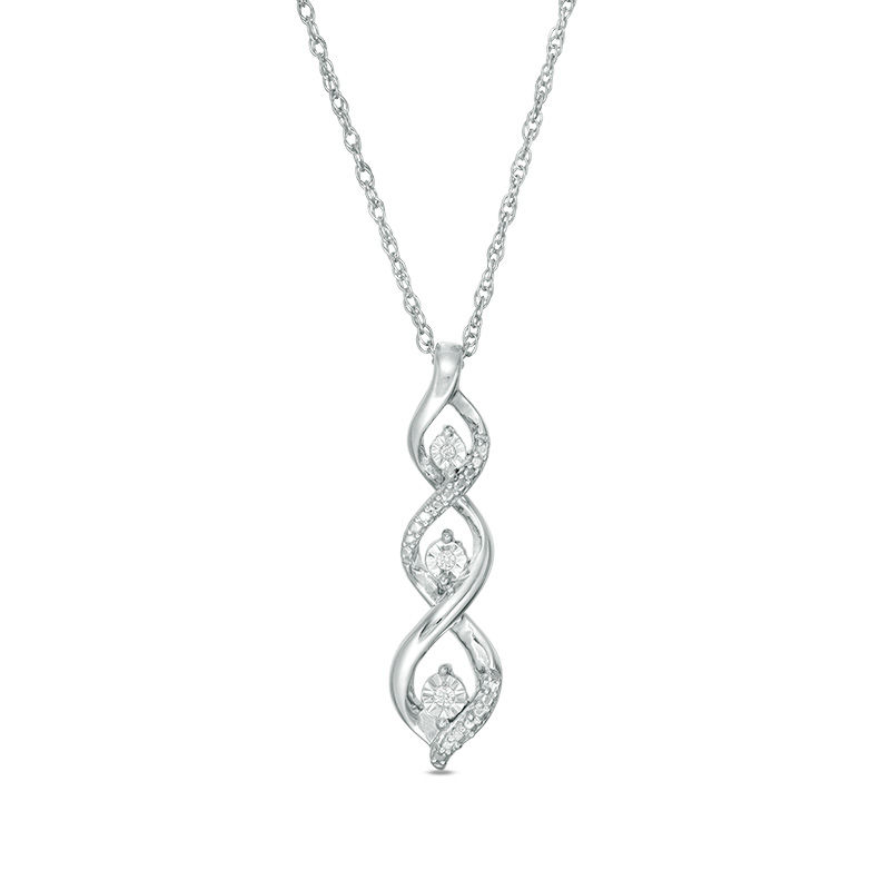 Diamond Accent Three Stone Flame Twist Pendant in Sterling Silver