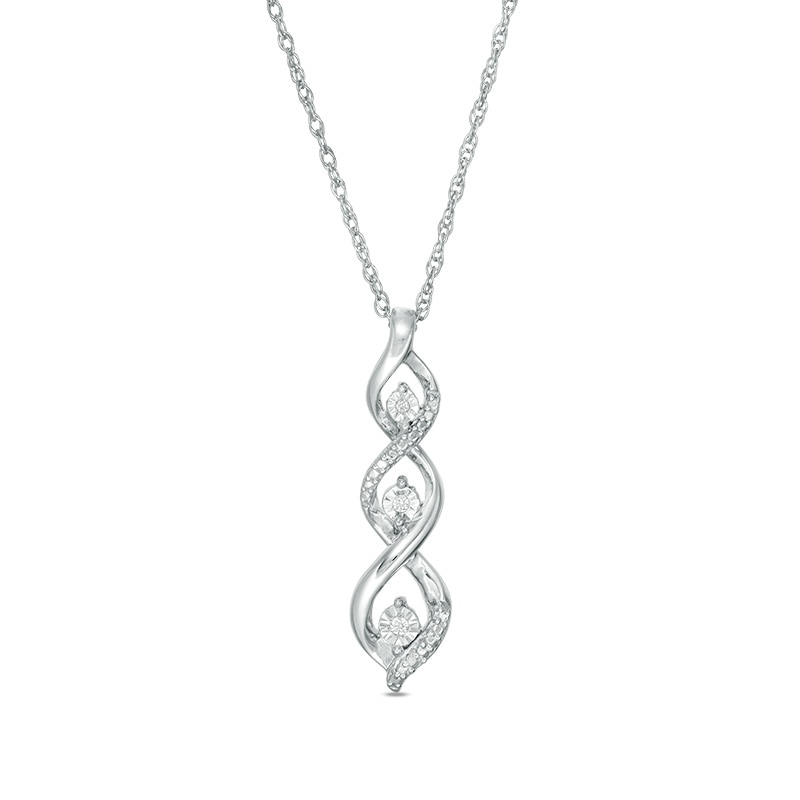 Main Image 1 of Diamond Accent Three Stone Flame Twist Pendant in Sterling Silver