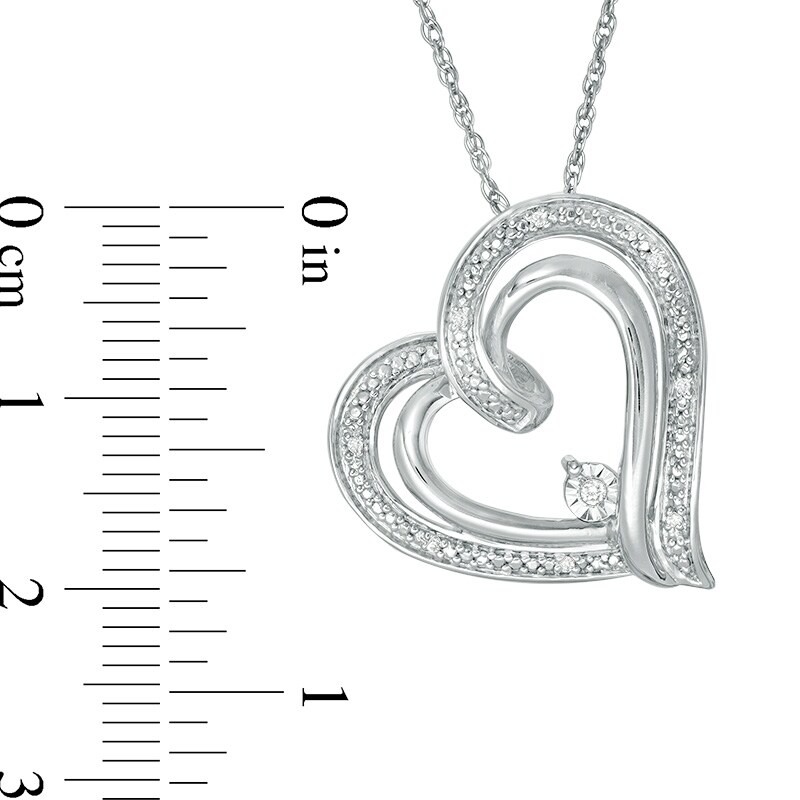 Main Image 3 of Diamond Accent Tilted Double Heart Outline Pendant in Sterling Silver