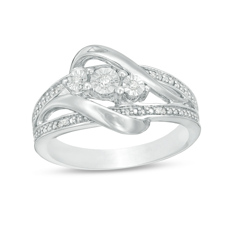 Main Image 1 of Diamond Accent Three Stone Bypass Ring in Sterling Silver