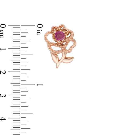 Child's Disney Twinkle Belle Ruby Beaded Rose Stud Earrings in 14K Gold