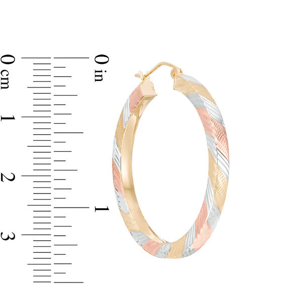 35.0mm Diamond-Cut Twist Square-Edged Hoop Earrings in 10K Tri-Tone Gold