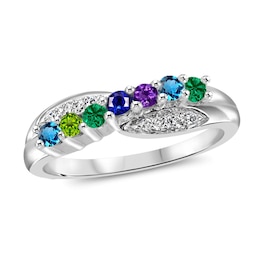 Mother's Birthstone and Diamond Accent Crossover Ring (3-7 Stones)