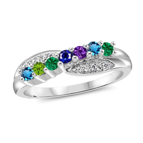 Mother's Birthstone and Diamond Accent Crossover Ring (3-7 Stones)
