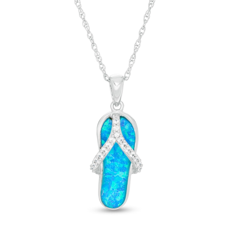 Main Image 1 of Lab-Created Blue Opal and White Sapphire Flip Flop Pendant in Sterling Silver