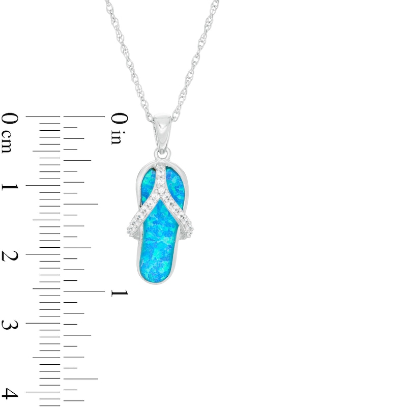 Main Image 2 of Lab-Created Blue Opal and White Sapphire Flip Flop Pendant in Sterling Silver