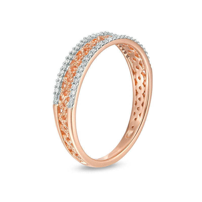 Main Image 2 of 1/15 CT. T.W. Diamond Criss-Cross Vintage-Style Anniversary Band in 10K Rose Gold