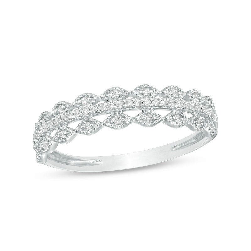 Main Image 1 of 1/15 CT. T.W. Diamond Scallop-Edged Multi-Row Vintage-Style Anniversary Band in 10K White Gold
