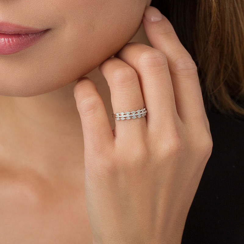 Main Image 3 of 1/15 CT. T.W. Diamond Scallop-Edged Multi-Row Vintage-Style Anniversary Band in 10K White Gold