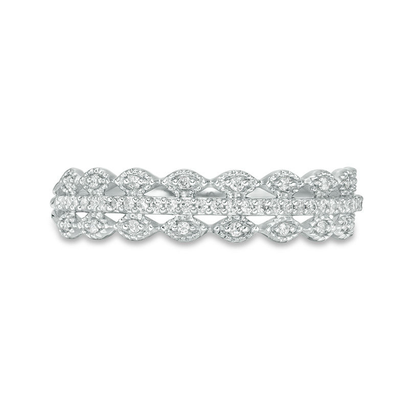 Main Image 4 of 1/15 CT. T.W. Diamond Scallop-Edged Multi-Row Vintage-Style Anniversary Band in 10K White Gold